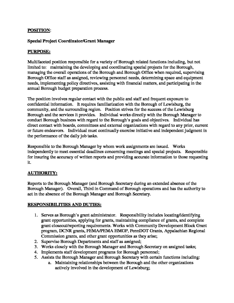 project planner job description